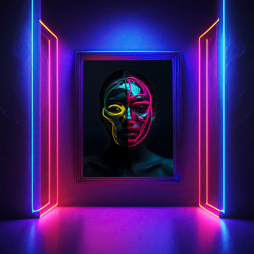 Veidas – Drobė Su Neonu