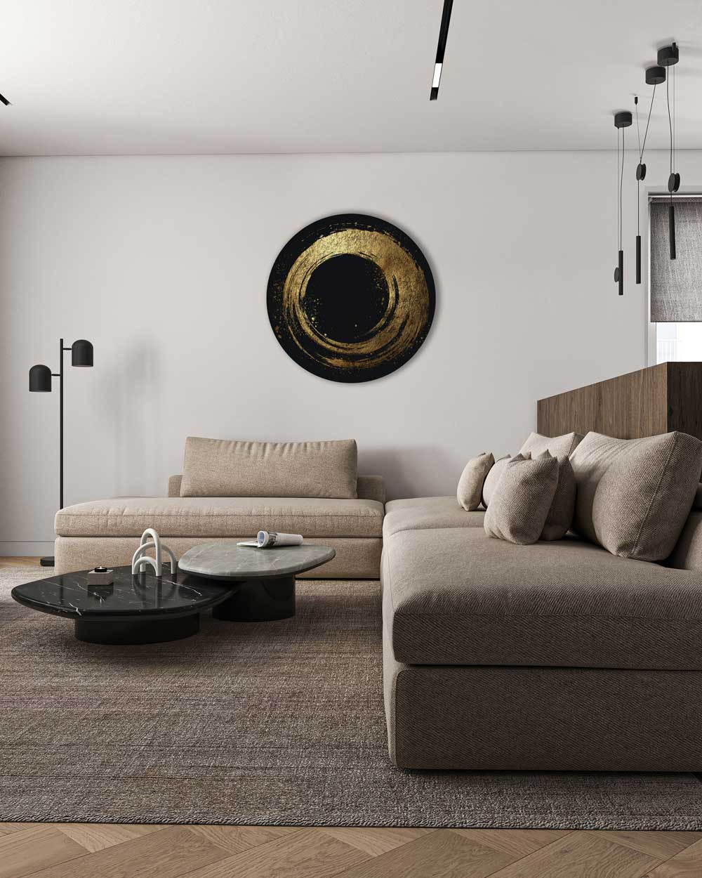 Black Aurisphere – Round Aluminum Wall Art with Lacquer Finish