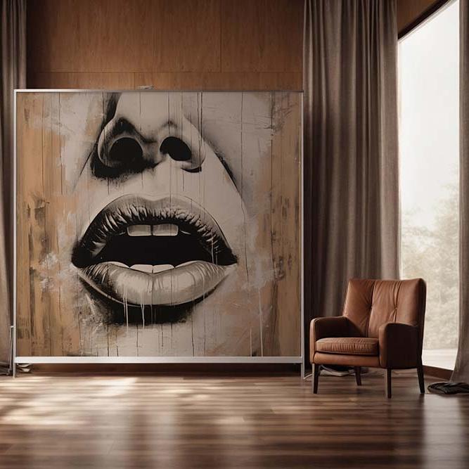 Wood Paint & Lips - Canvas Print