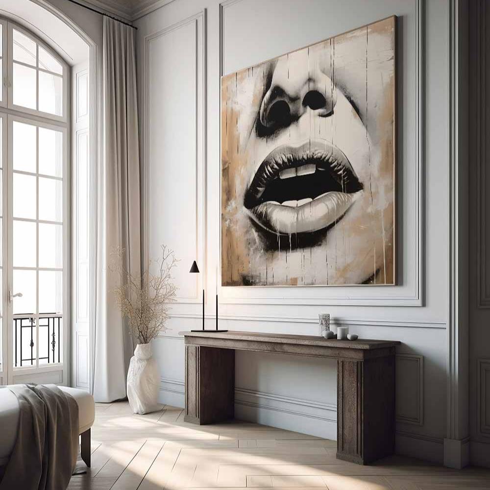Wood Paint & Lips - Canvas Print