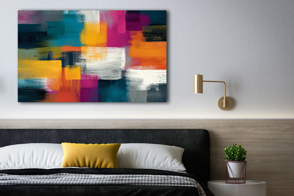 Horizontal canvas artwork above bed