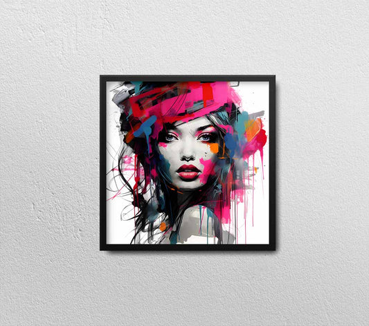 abstract modern women colored face print canvas extra large dideliu didžiu printas spalvotas moters veidas intrejero detalė