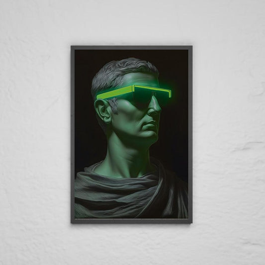 neon glasses glow wall art print glow in the dark art canvas man wearing neon green sunglasses