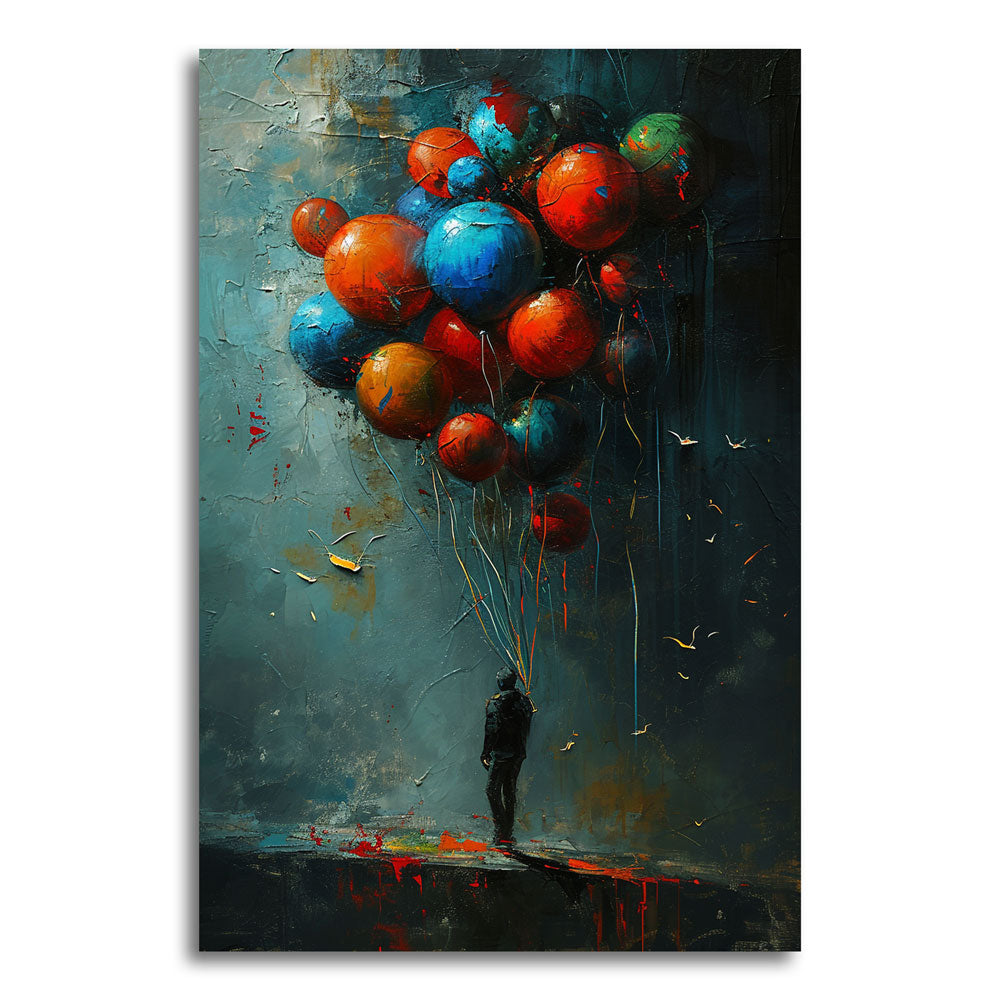 Silent Ascent – painting with balloons in dark setting