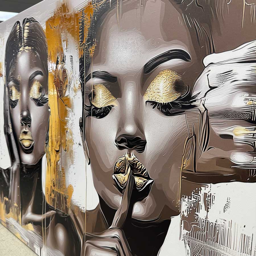 Negirdžiu, Nematau, Nekalbu (Sidabrinė Versija) – Drobė Su Laku