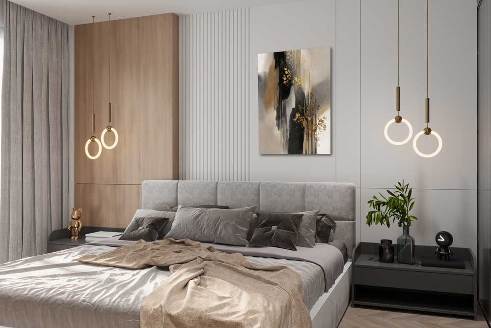 Drobės paveikslas „Auksinis Slenkstis“ moderniame interjere