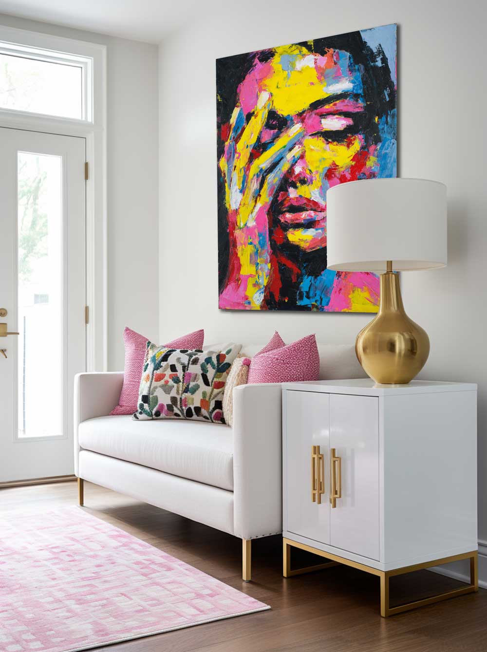 Drobės paveikslas „Užmerktos Mintys“ moderniame interjere