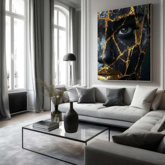 modern interior detail. extra large print art golden black face