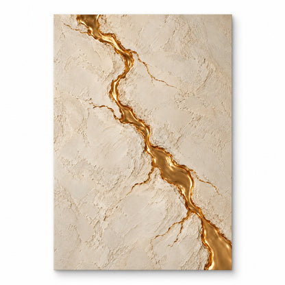 Cream and ivory textured canvas with a molten gold crack line running diagonally, isolated on white