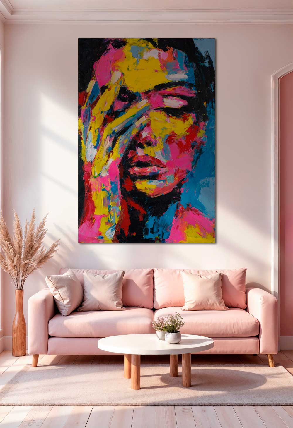 Interjero akcentas – paveikslas „Užmerktos Mintys“ su ryškiomis spalvomis