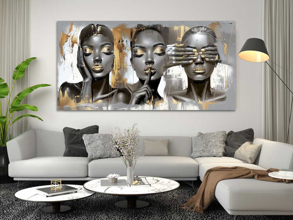 Negirdžiu, Nematau, Nekalbu (Sidabrinė Versija) – Drobė Su Laku