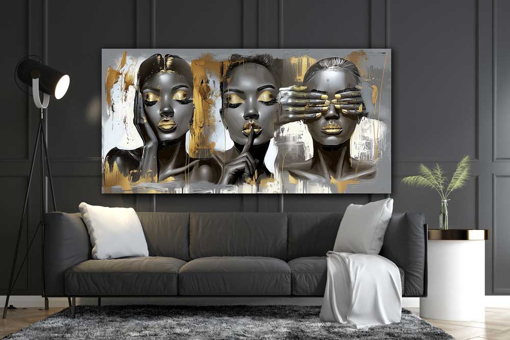 Negirdžiu, Nematau, Nekalbu (Sidabrinė Versija) – Drobė Su Laku