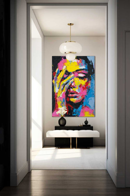 Colorful portrait of a woman with closed eyes