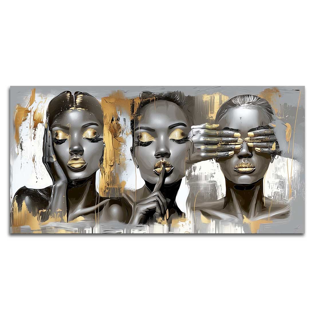 Negirdžiu, Nematau, Nekalbu (Sidabrinė Versija) – Drobė Su Laku