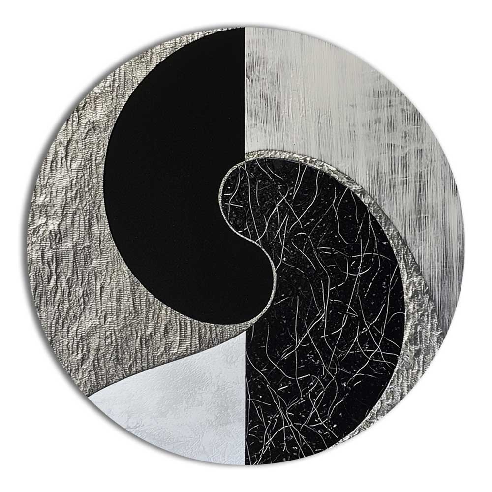 Round aluminium artwork “White Balance” without gloss varnish