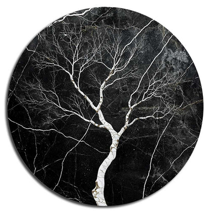 Round aluminium artwork “White Tree” with white gloss details