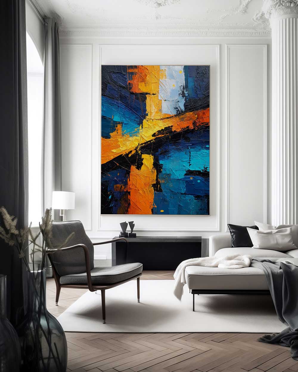 Canvas painting displayed in bright modern interior