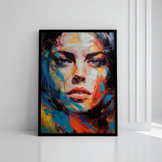 modern art canvas print abstract woman face blue red