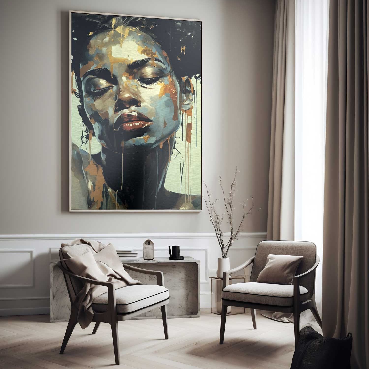 print modern abstract women golden art metal aliminium interior