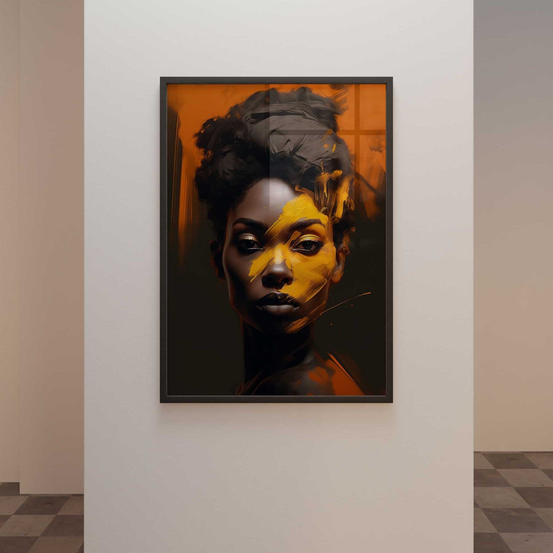 black women print yellow red detail modernus menas juodaodė moteris oranžinė geltona spalva