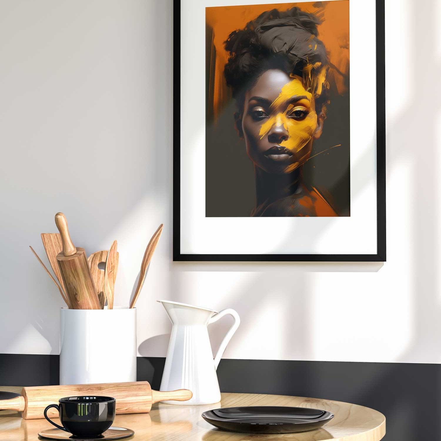 black women print yellow red detail modernus menas studio kitchen interior