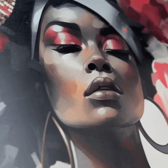 black woman abstract metal print modern wall art silver grey red artwork
