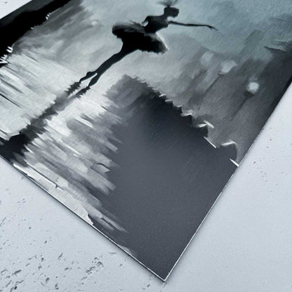 ballerina metal print dancer in the empty street black silver metal poster