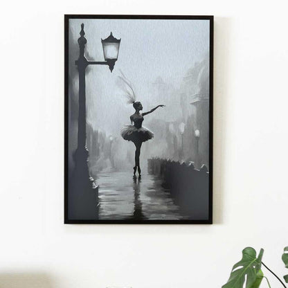 ballerina metal print dancer in the empty street black silver metal poster dovana balerinai