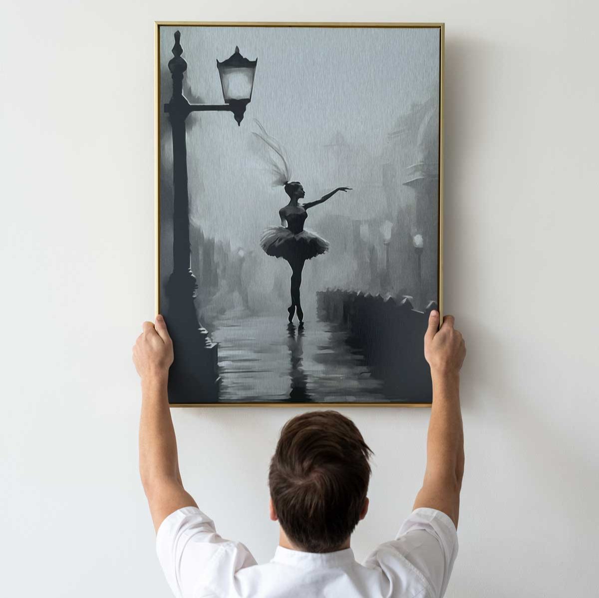 ballerina metal print dancer in the empty street black silver metal poster