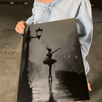ballerina metal print dancer in the empty street black silver metal poster