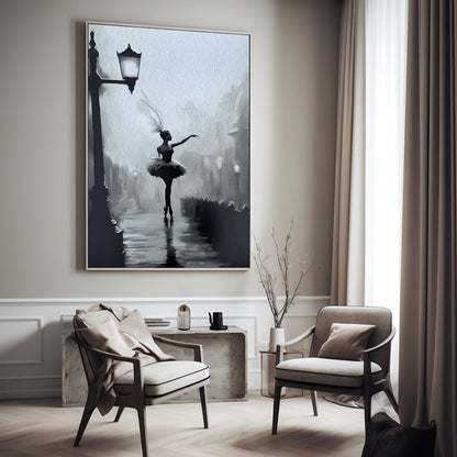 ballerina metal print dancer in the empty street black silver metal poster