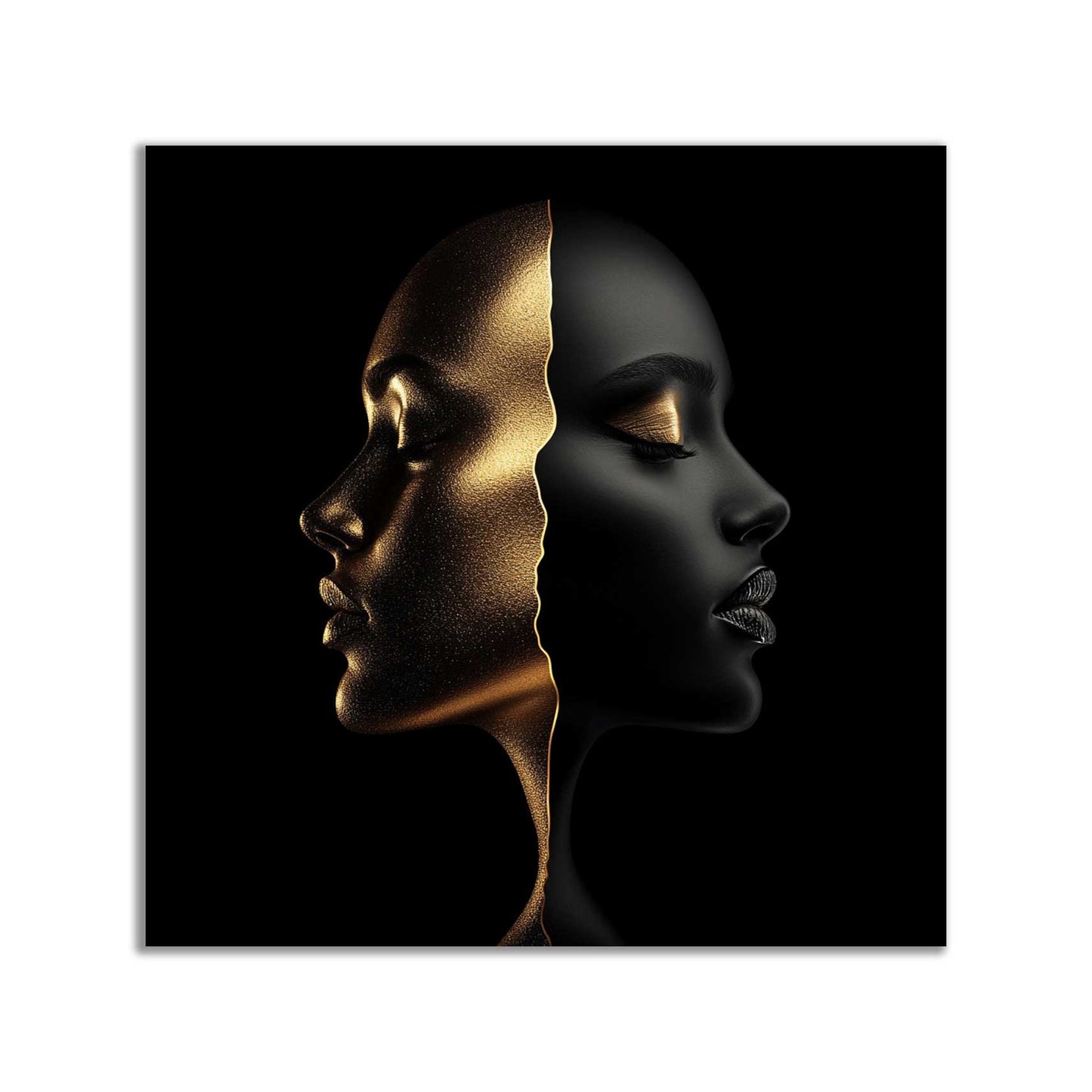 Modern black and gold dual face portrait on metal – luxury wall art