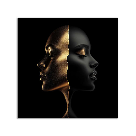 Modern black and gold dual face portrait on metal – luxury wall art