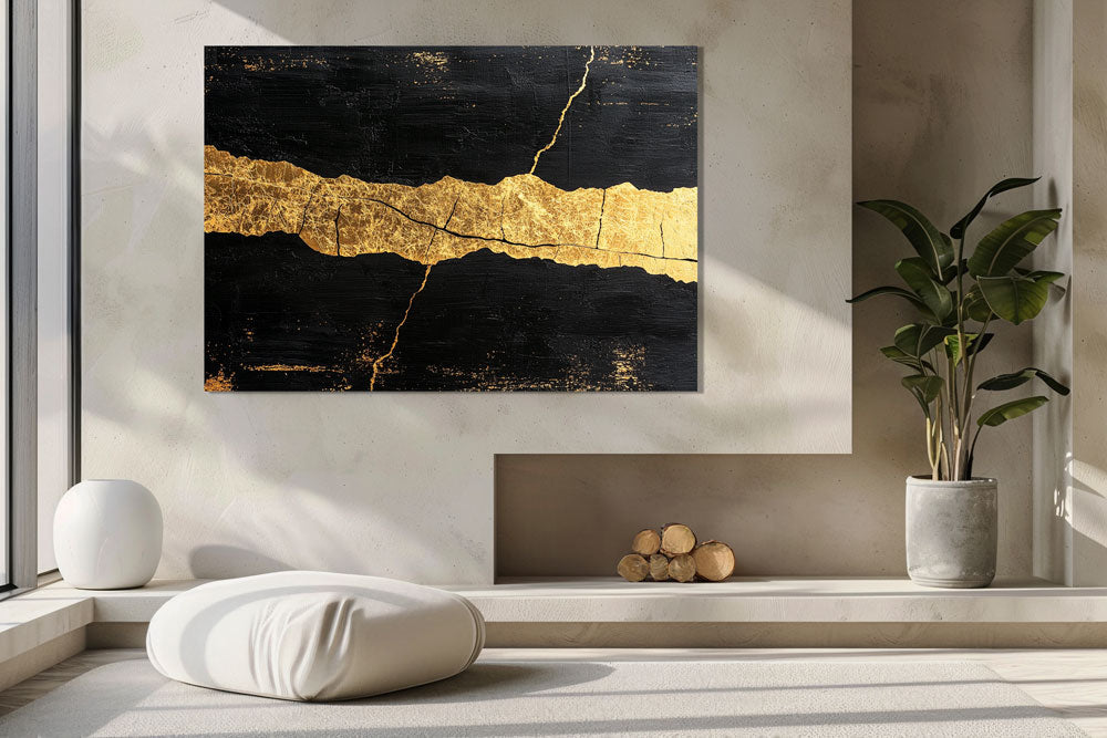 Abstract canvas artwork with glossy golden line