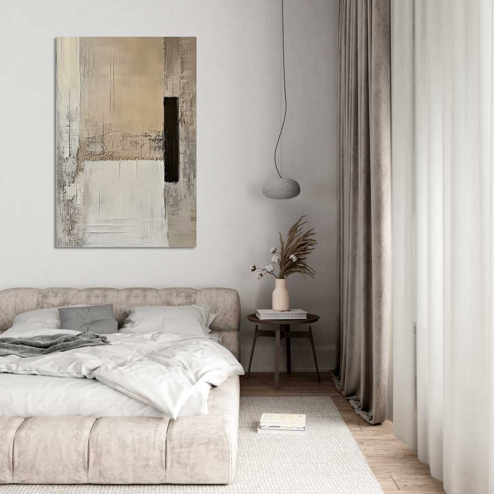 Black Horizon canvas painting hanging above sofa in living room