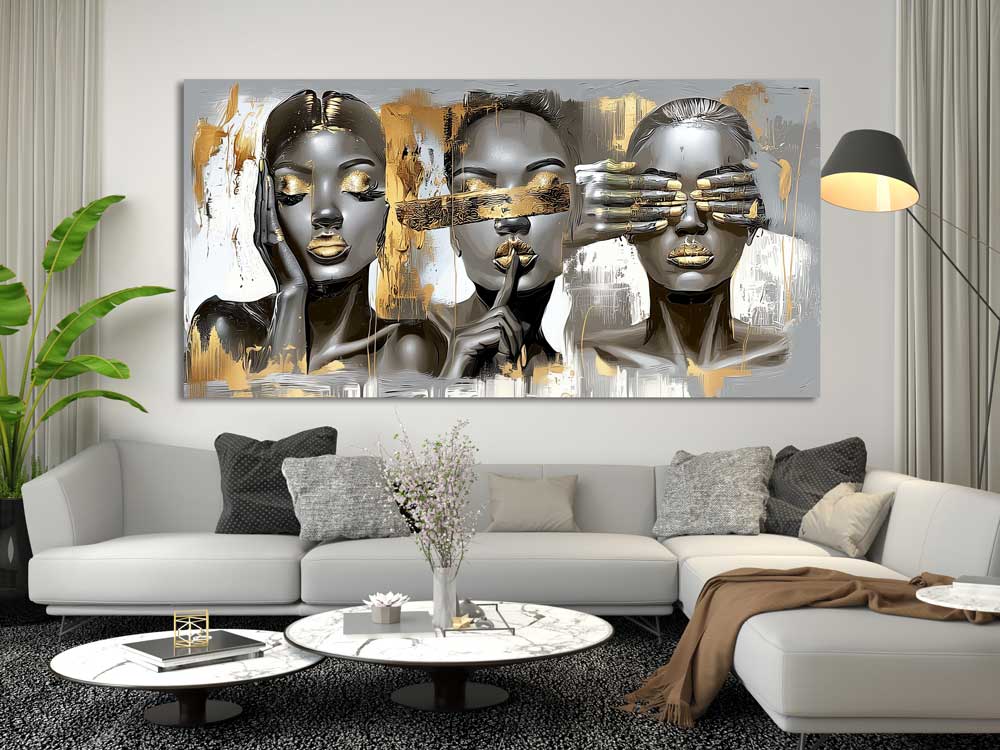 Horizontal canvas artwork in modern interior above sofa