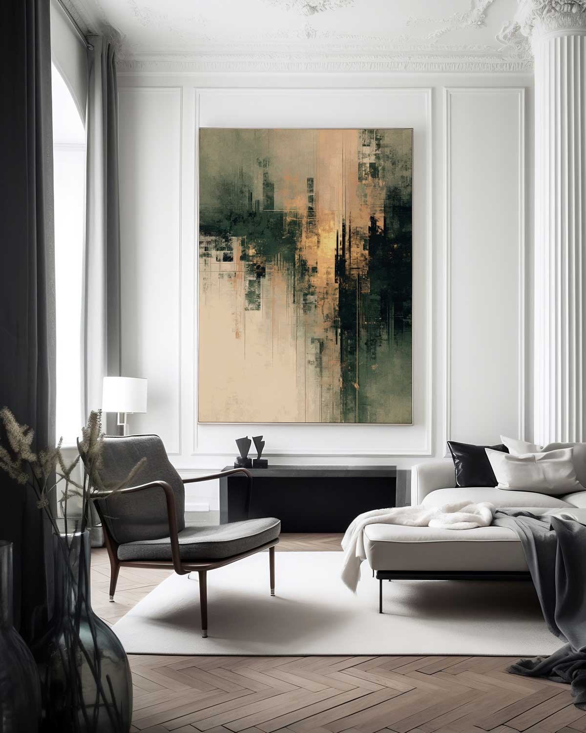 Canvas painting in modern interior above a sofa