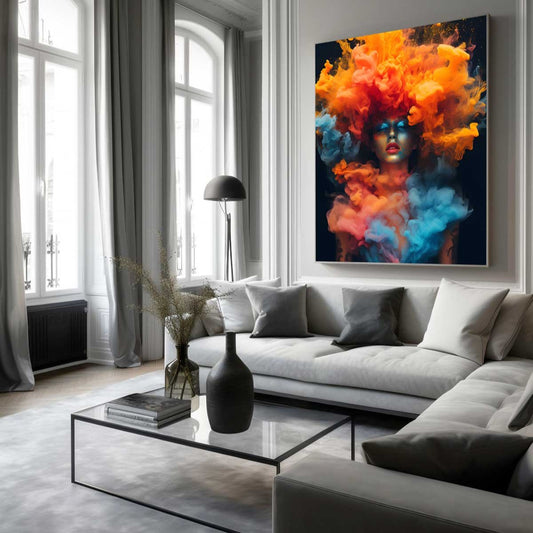 modernus interjeras spalvotas paveikslas akcentas namu detales orange blue women art print drobe canvas