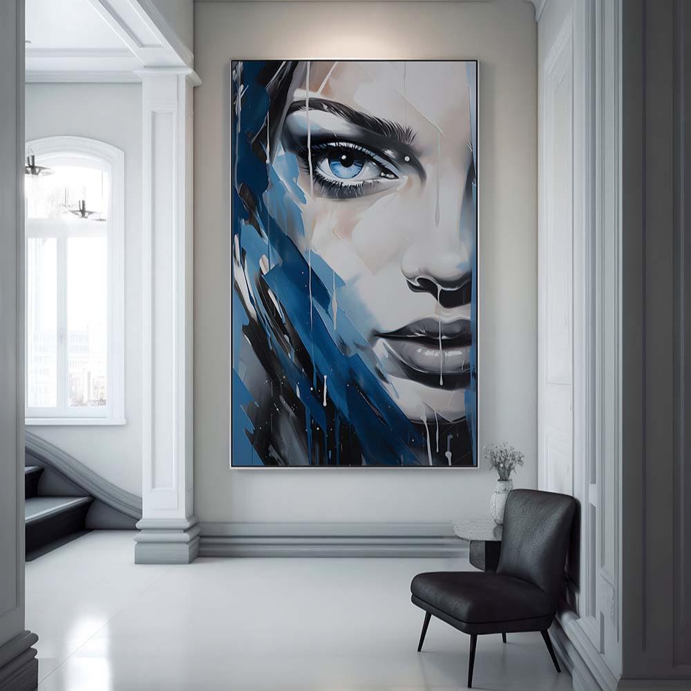 Blue gray face women aluminum metal extra large size modern interior decor