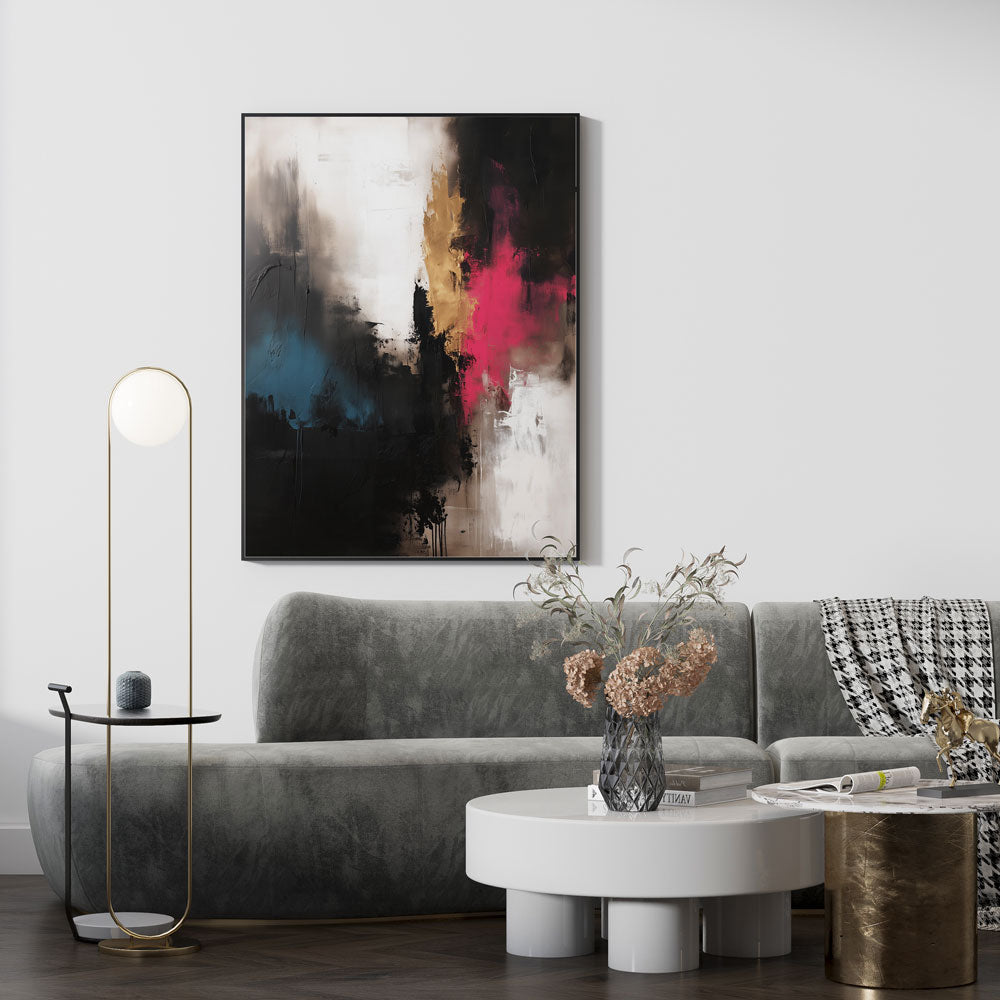 Contrasting artwork with light base and bold colors