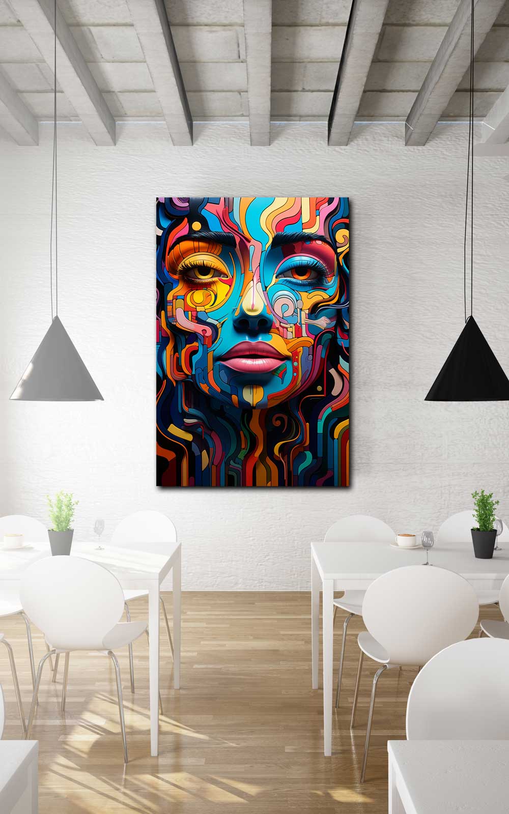 Canvas artwork hanging in a bright interior