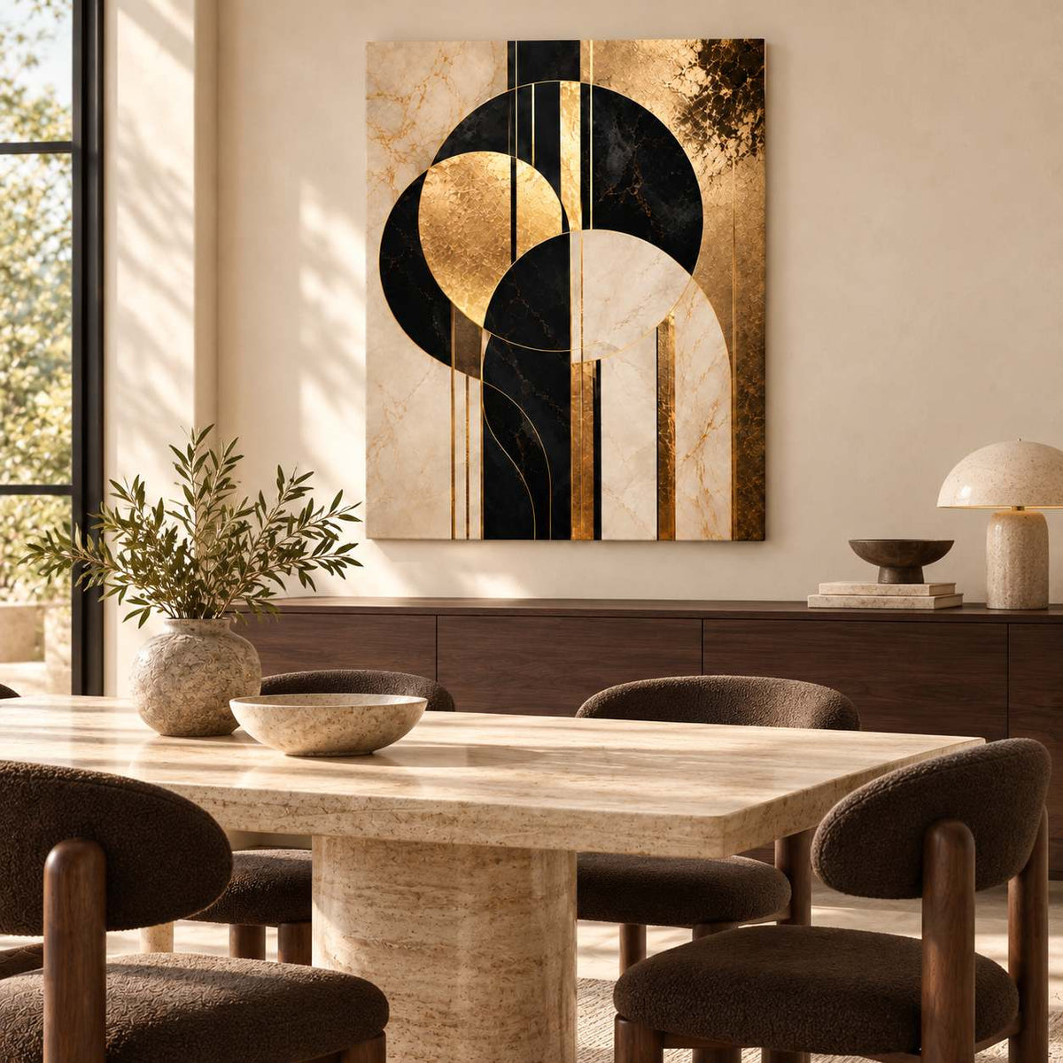 Golden Arcs canvas print — displayed in a dining room