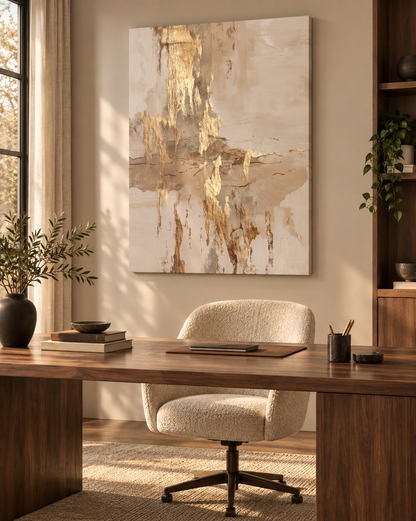 Golden Cascade canvas print hung above a desk in a home office