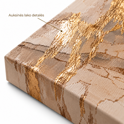 Close-up of the glossy varnish detail over the gold-toned areas on the Golden Cascade canvas edge