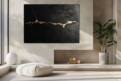 Golden Crack canvas wall art with golden crack detail in bright minimalist living room