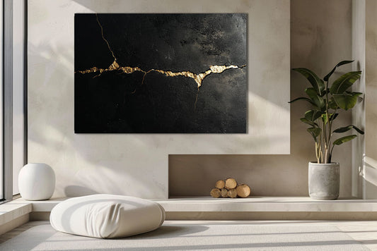 Golden Crack canvas wall art with golden crack detail in bright minimalist living room
