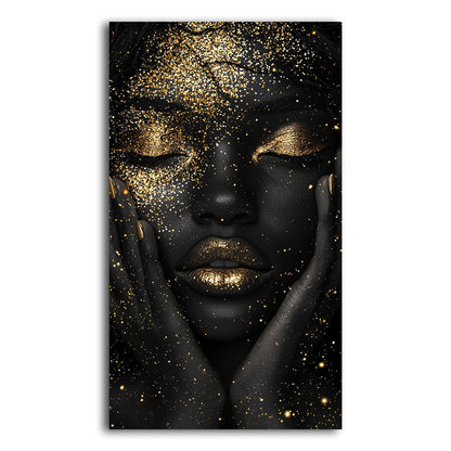 Canvas portrait of black woman with gold lacquered face and lips – Golden Dream