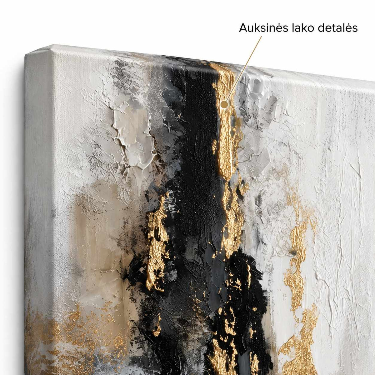 Close-up of the glossy varnish detail over the gold-toned fissure on the Golden Fault canvas edge