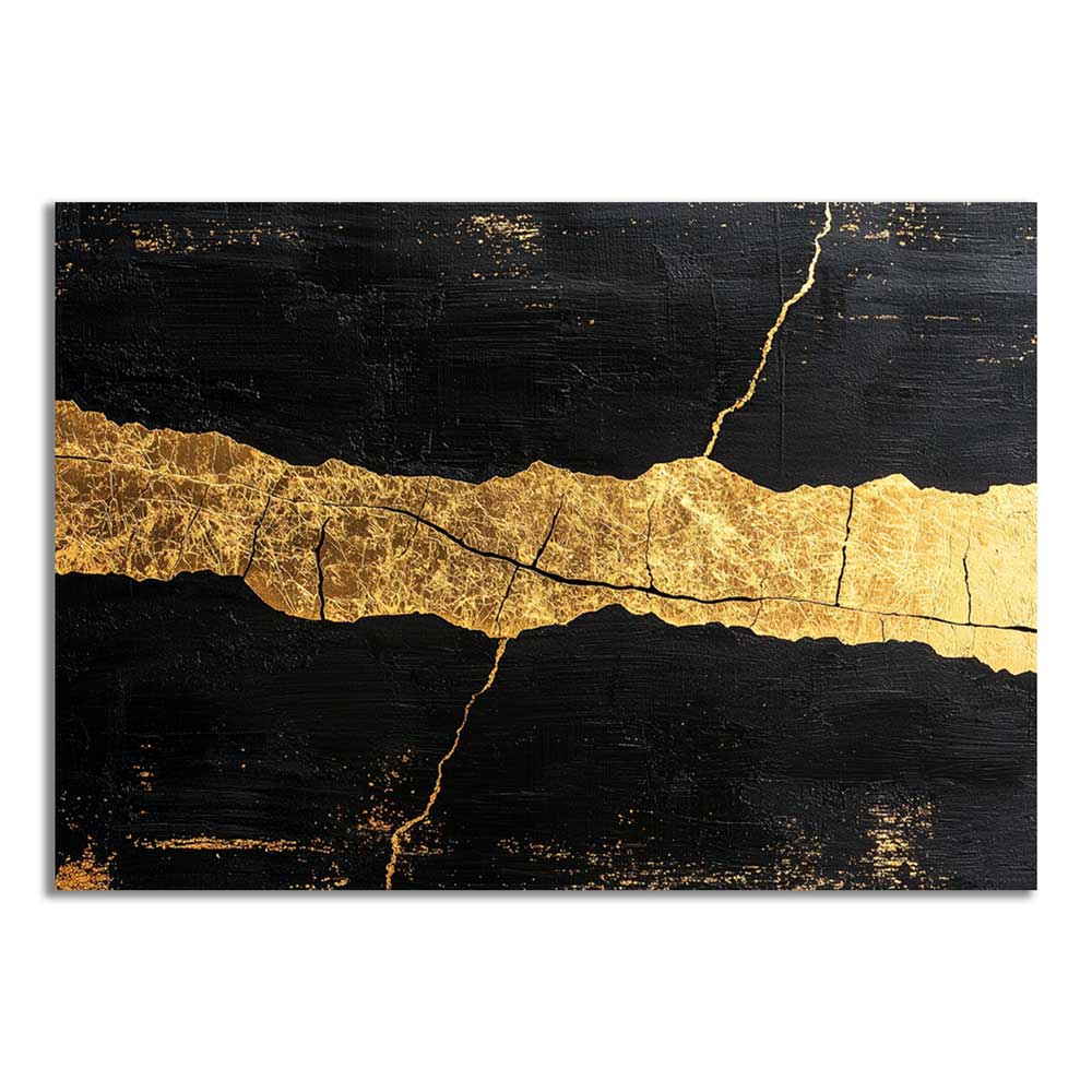 Golden Line – canvas painting with black background and lacquer details