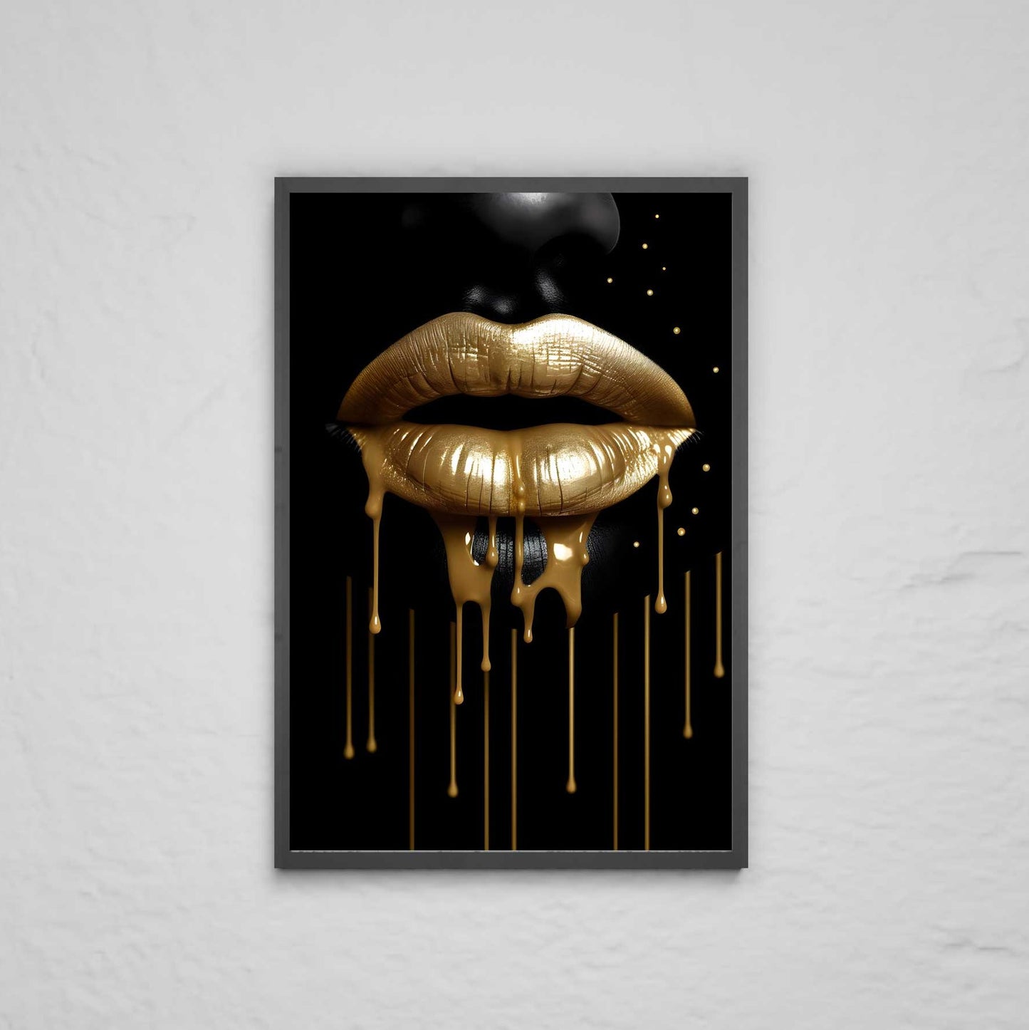 black face golden lips dols print art metal aliminium minimalistinis paveikslas